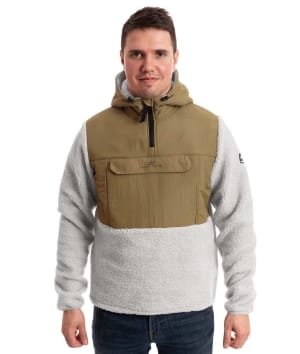 man wearing gold brown pile hoodie 2 1