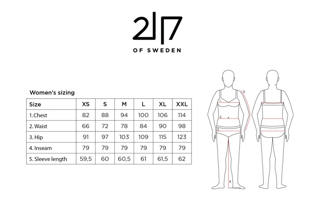 Size guide for Women's sizing for the brand 2117 of Sweden 